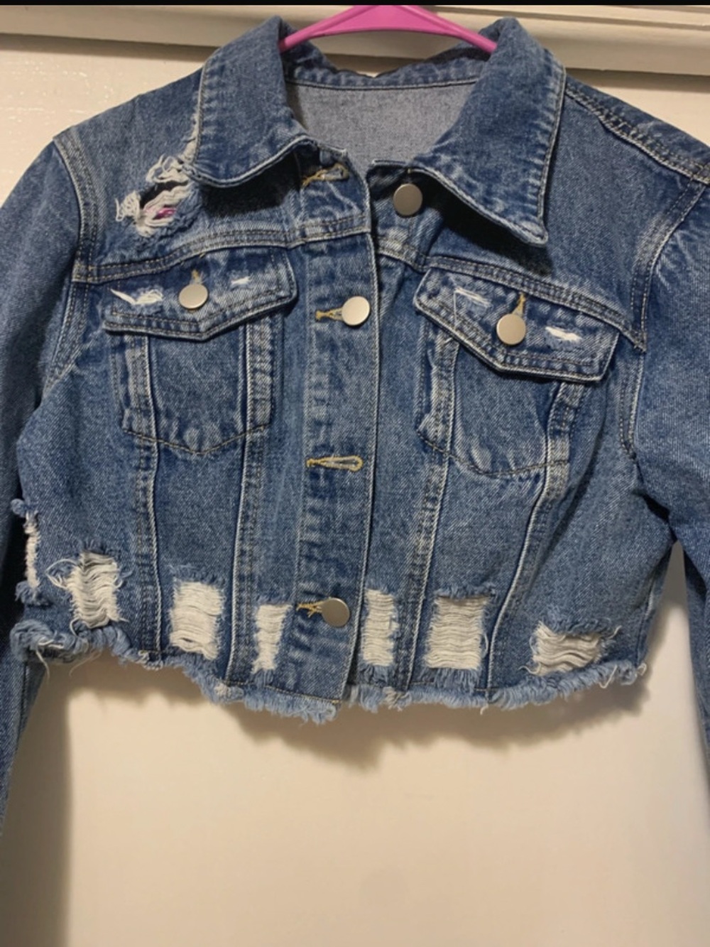 Cropped Distressed Denim Jacket - Picture 2 of 4